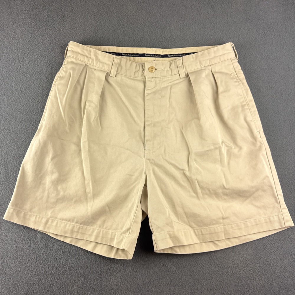 Vintage Polo Ralph Lauren Andrew Shorts Men's 34 (Fits 32) Beige Double Pleated